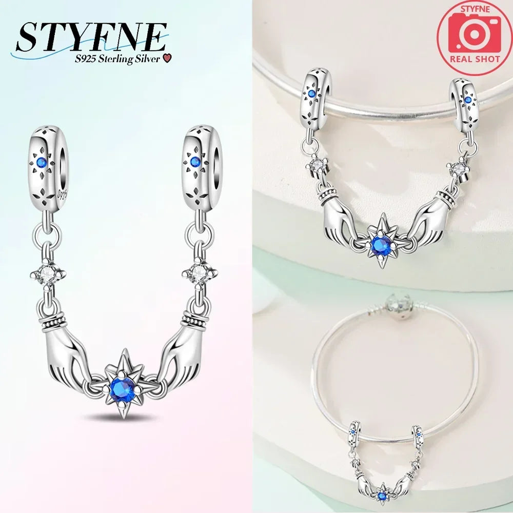 Original 100% 925 Sterling Silver Clasp Clip Bead Star Moon Safety Chain Fit 925 Original Bracelet DIY Jewelry Making Women Gift