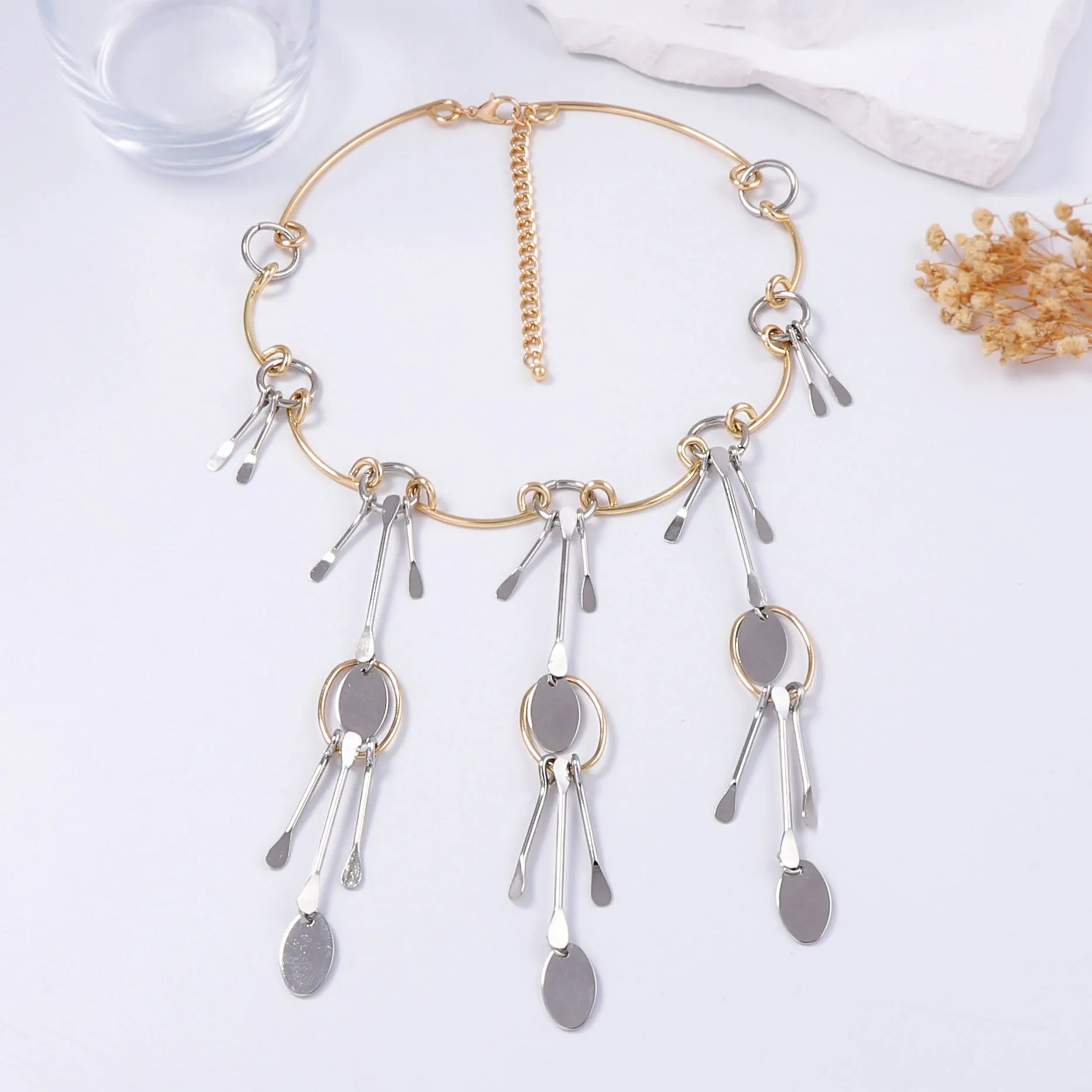 ZAA Metal Geometric Splicing Pendant Necklace