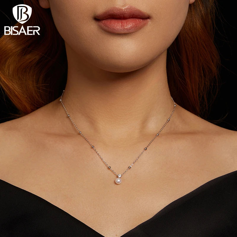 BISAER Moissanite Pearl Necklace Cutting Lab Grown Diamond 925 Sterling Silver Necklaces Plated White Gold Wedding Fine Jewelry
