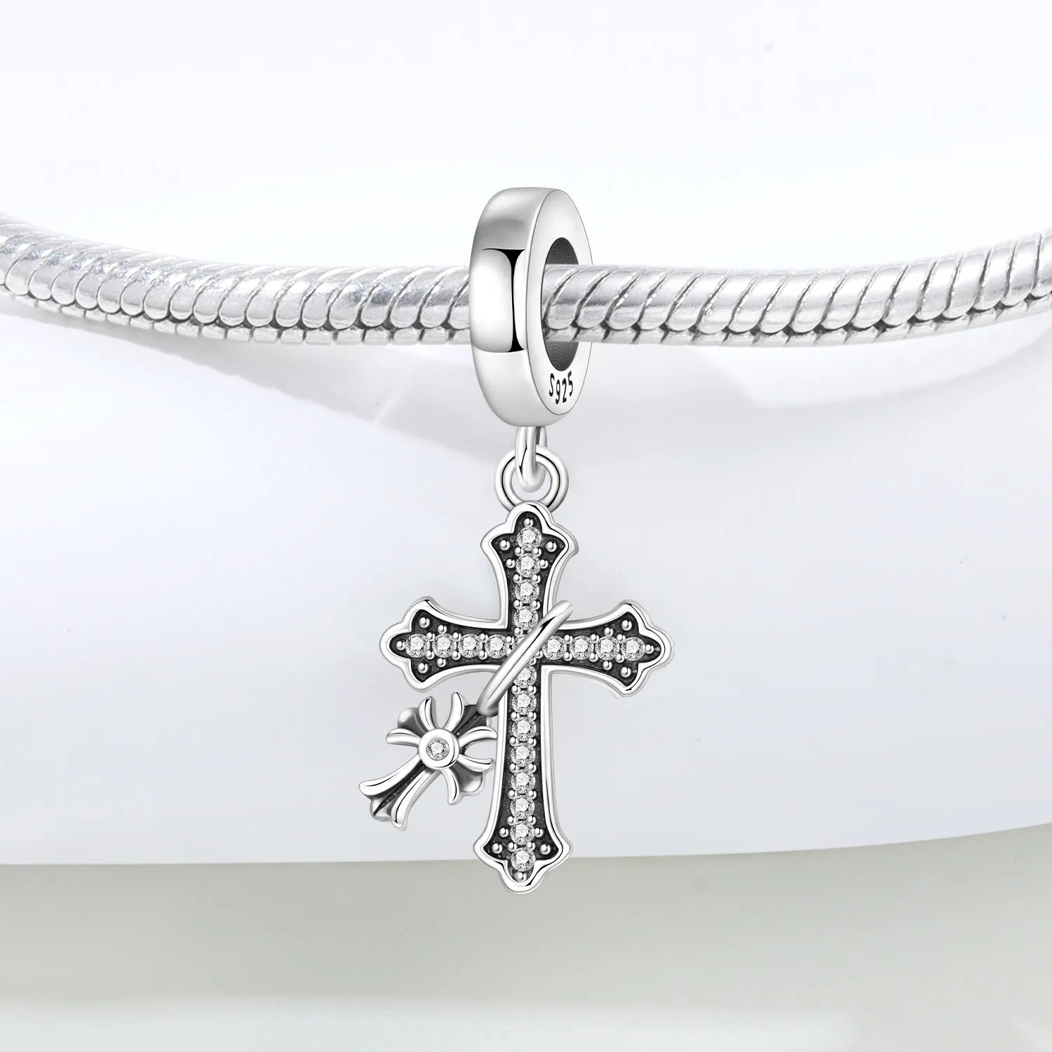 PANPOKI 925 Sterling Silver Hanging Cross Religious Symbol Beads Original Pendants Bracelet Charm Jewelry Party DIY Trendy Gift