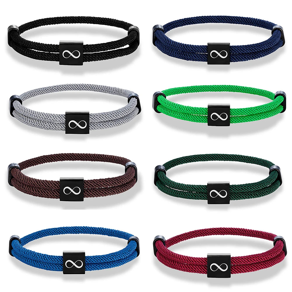 MKENDN Klassisches Infinity-Armband für Herren, verstellbar, nautisches Seilarmband für Damen, schwarzer Edelstahl, Schmuckgeschenk für Paare