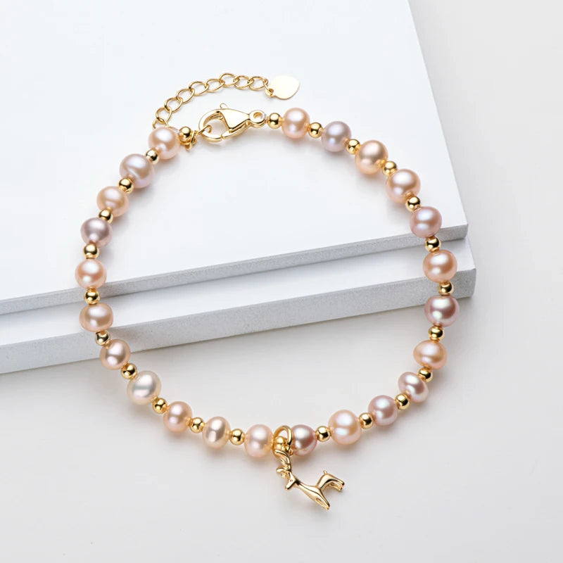 OXTAO Daily Wear 8-9mm Natural Freshwater Pearl Bracelet 925 Silver Adjustable Women'S Elegant Bracelet Jewelry Anniversary Gift