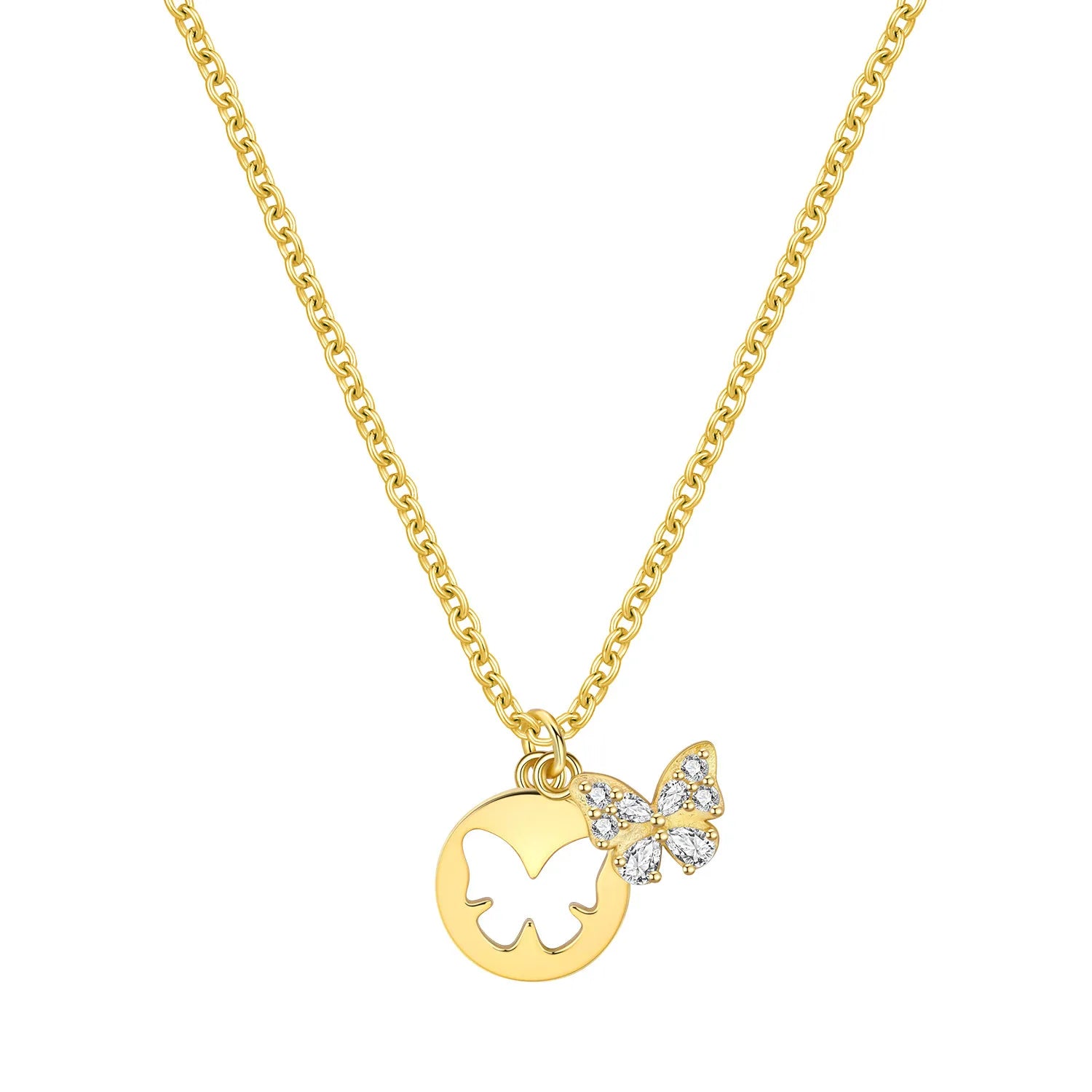 PANPOKI S925 Sterling Silver Golden Sparkling Butterfly Pendant Necklace for Women Birthday Gifts Fashion Fine Jewelry