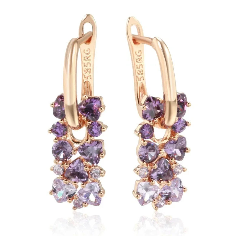 Rose Gold Geometric 585RG Earrings for Women Small Square Zircon Ear Clips Minimalist Fashion Jewelry