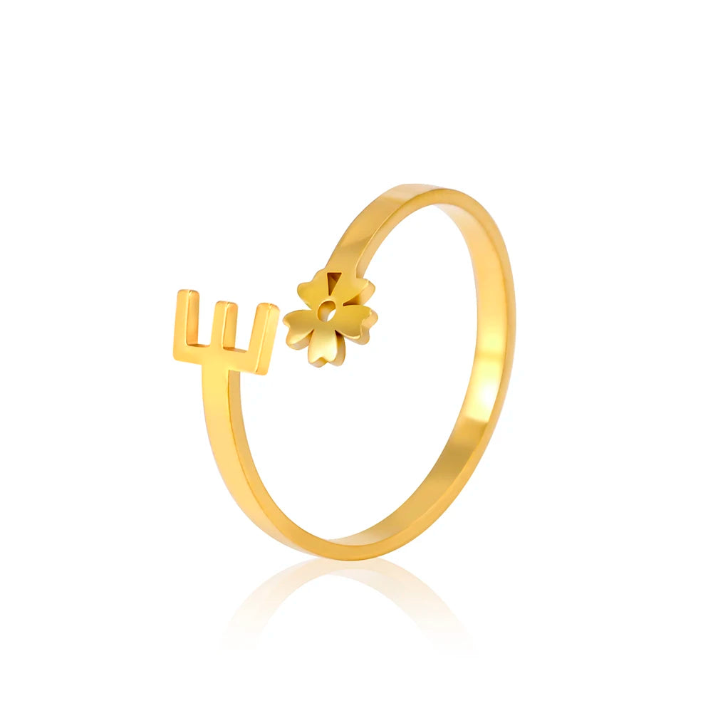 Stainless Steel Flower 26 Alphabet Open Ring for Women A-Z Initial Name Ring 2022 New Fashion Jewelry for Birthday Gift