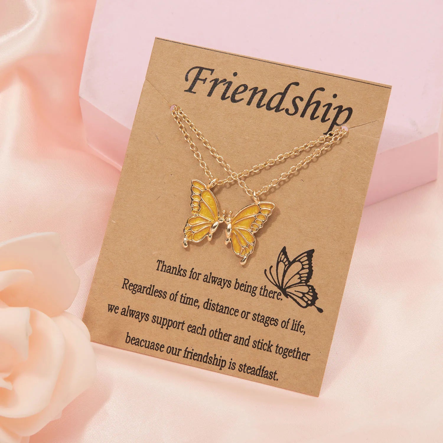 2 Pcs Butterfly Choker Necklace Korean Fashion Daisy Flower Clavicle Chain Necklaces Friendship BFF Rainbow Best Friend Jewelry