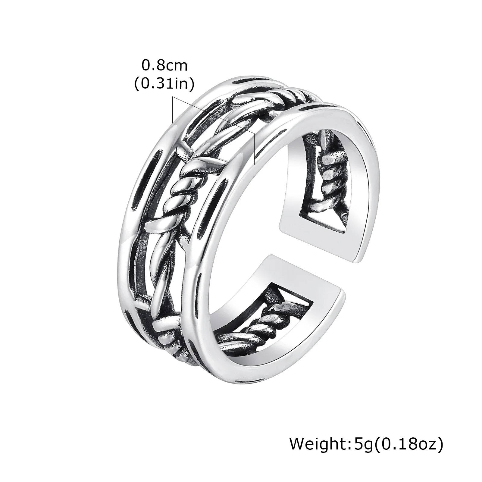 Vnox Gothic Thorn Rings for Men Boys, Twisted Metal Hollow Out Open Ring, Silver Color Male Finger Band Accessory - Madeinsea©