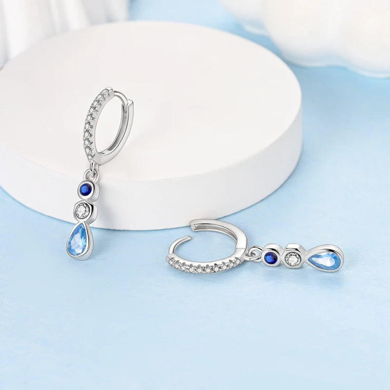 New Earring For Women Girls 100% 925 Sterling Silver Sparkling Zircon Stars Moon Feather Double Hoop Earrings Luxury Jewelry