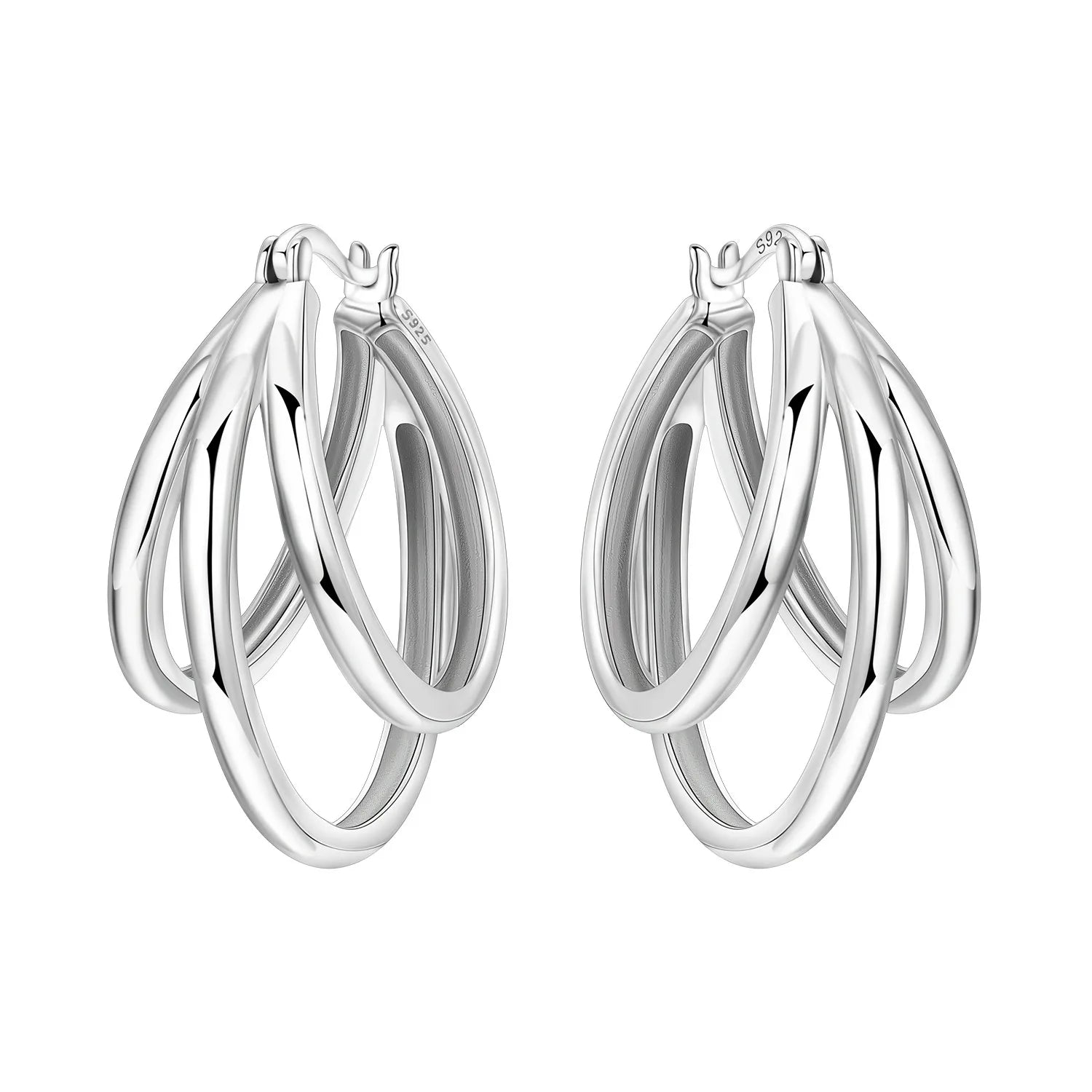 PANPOKI Original 925 Sterling Silver French Style Three Ring Earrings Women Hoop Earring Anniversary Jewelry Trendy Gifts