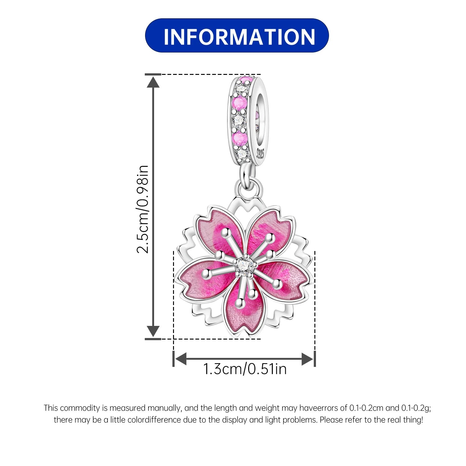PANPOKI 925 Sterling Silver Rotating Cherry Blossom Flower Beads Original Pendants Bracelet Charm Jewelry Party DIY Trendy Gift