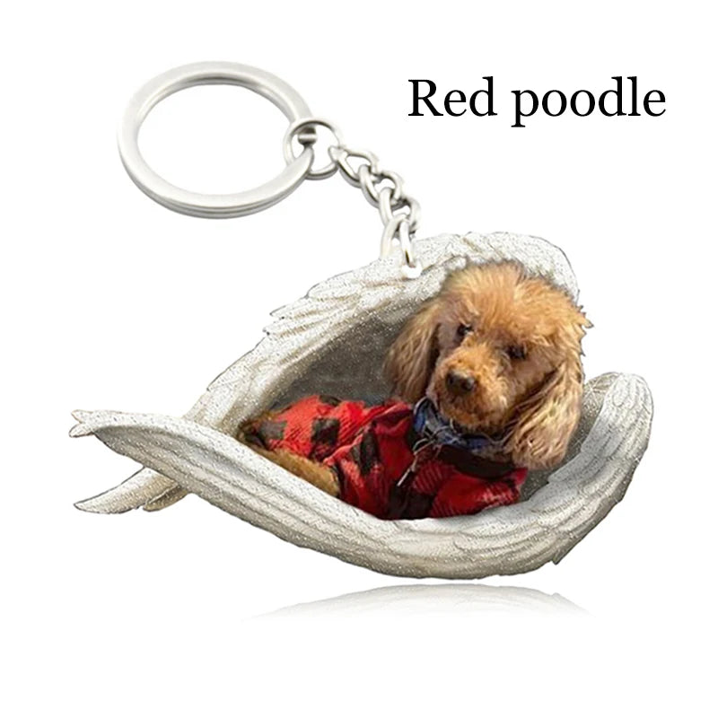 100 Style Cut Dog Sleeping Angel Pendant Bag Keychain Car Keychain Keyring Animal Pet Jewelry Boyfriend Girls Gift Accessories