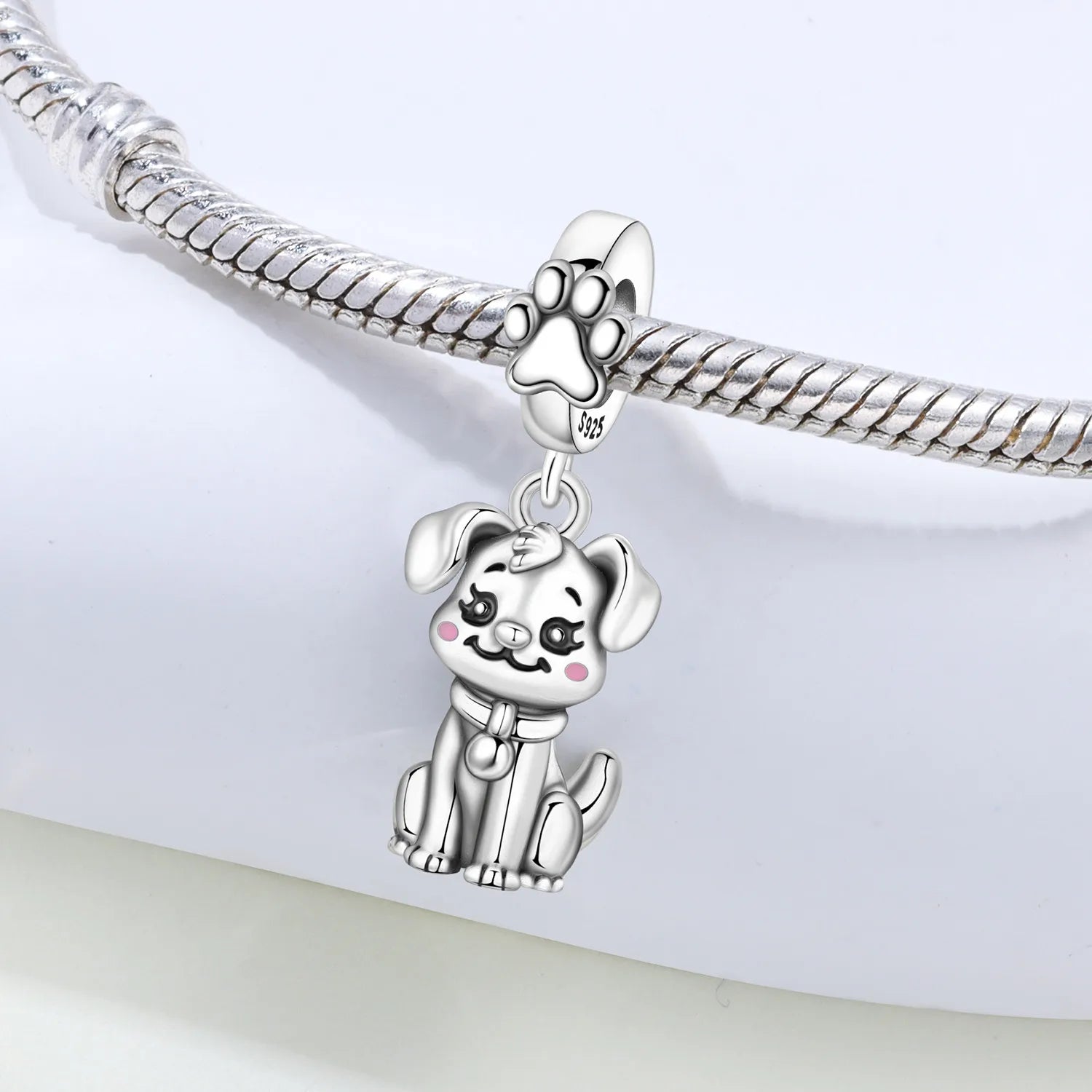 PANPOKI 925 Sterling Silver Handsome Dog Animal Pet Beads Original Pendants Bracelet Charm Jewelry Party DIY Trendy Gifts