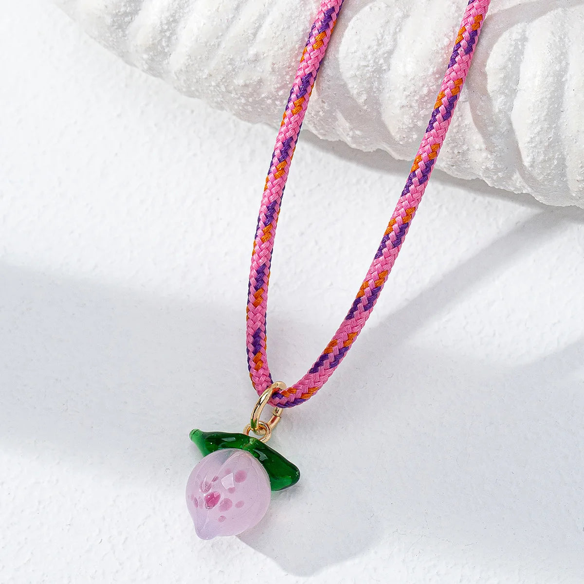Holiday Summer Bohemian Glass Fruit Pendant Rope Necklace
