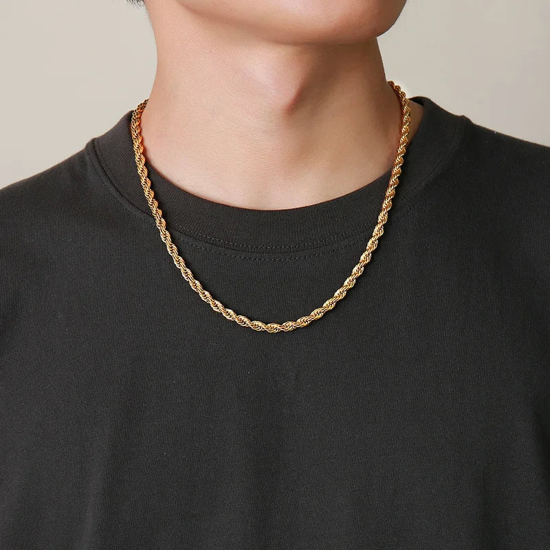 Vnox Dainty Gold Color Rope Chain Necklaces for Women Men,Chic Twisted Collar, Waterproof Stainless Steel Link 2/3/4/5mm Width - Madeinsea©
