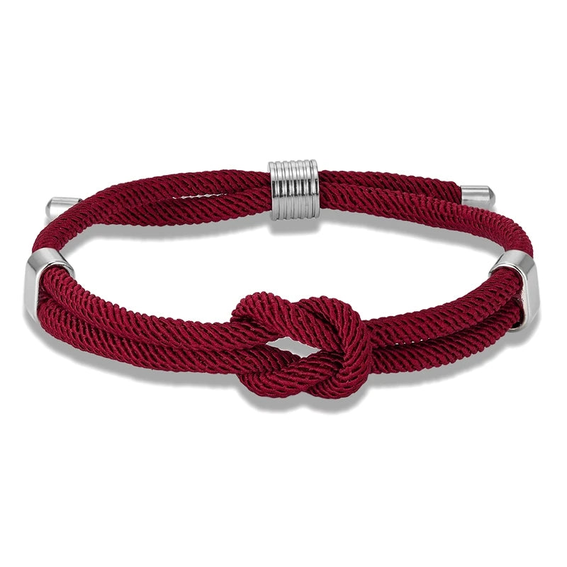 MKENDN Fashion Couple Adjustable Thread Rope Bracelet Stainless Steel Minimalist Mens Women Red Concentric knot Lover Jewelry