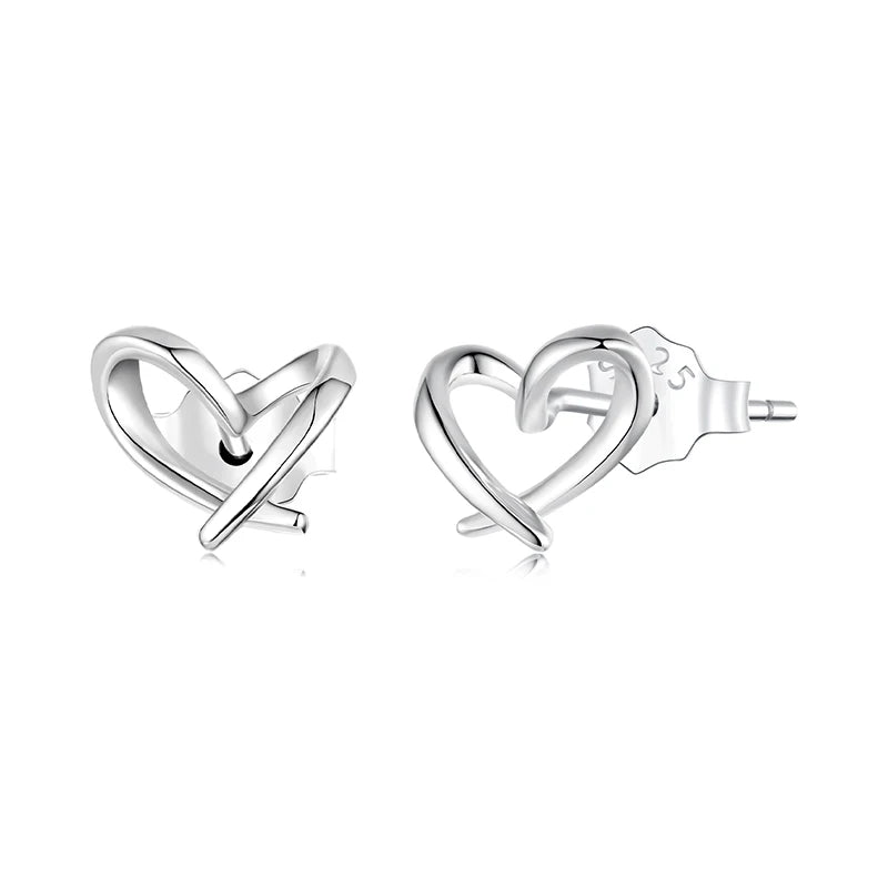 WOSTU 925 Sterling Silver Mini Heart Stud Earrings For Women , Simple Wedding Hollow Earrings for Women Minimalism Jewelry Gift