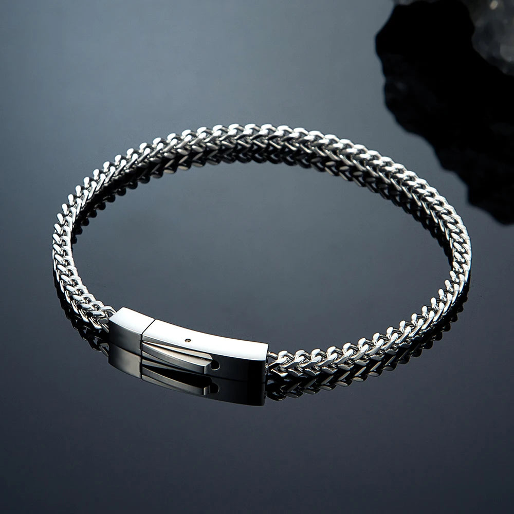 MKENDN Mens 3MM Byzantine Cuban Link Chain Bracelets Retro Stainless Steel Link Wristband Vintage Jewelry Gift for Him Boy