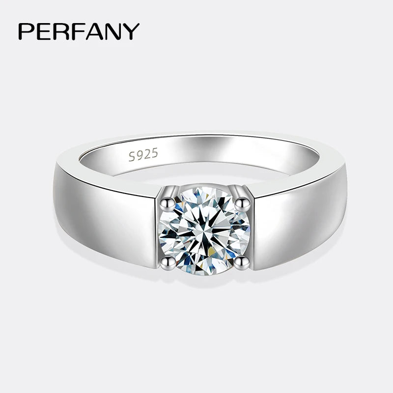 PERFANY 0.5/1CT Moissanite Ring for Men S925 Pure Silver Laboratory Cultivated Diamond Engagement Ring Classic Wedding Jewelry - Madeinsea©