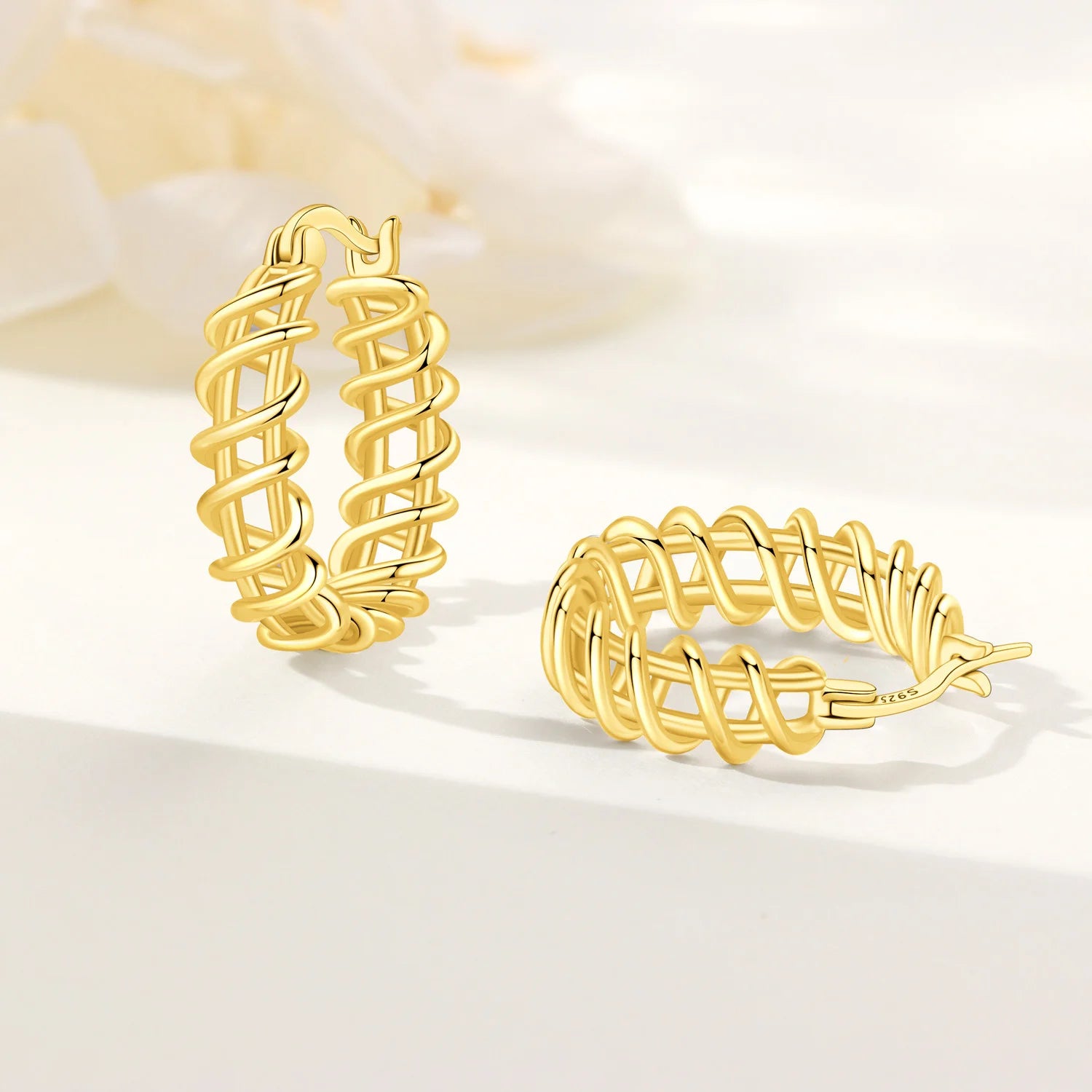 PANPOKI S925 Sterling Silver Golden Simple Hollow out Earrings Hoop Earrings For Women Jewelry Original Party Trendy Gifts