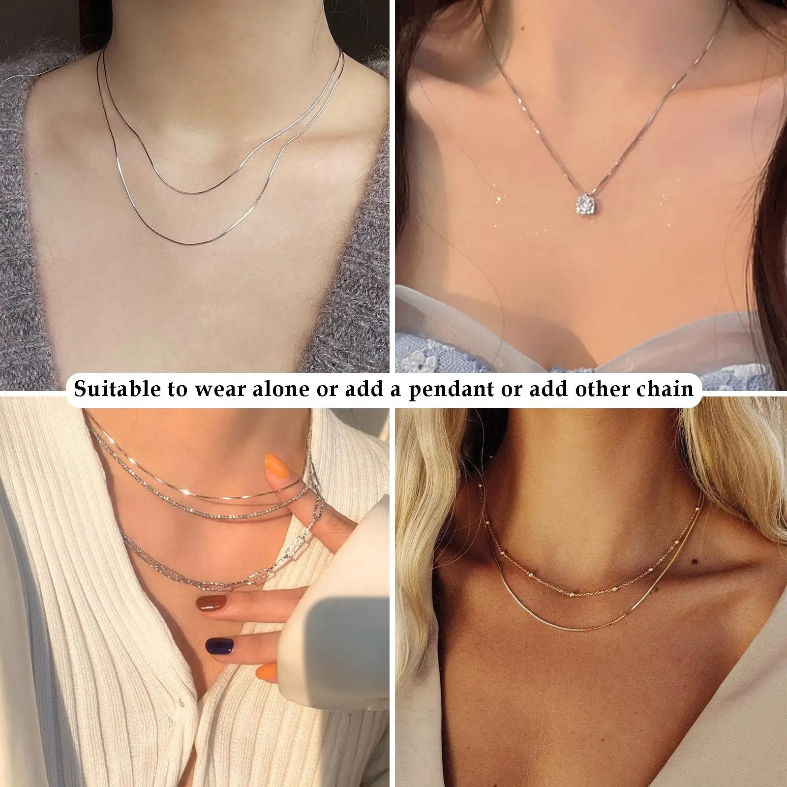 WOSTU Real 925 Sterling Silver Figaro Link Chain Necklace for Women Girls, s925 Silver Thin & Strong Necklace Chain Basic Links