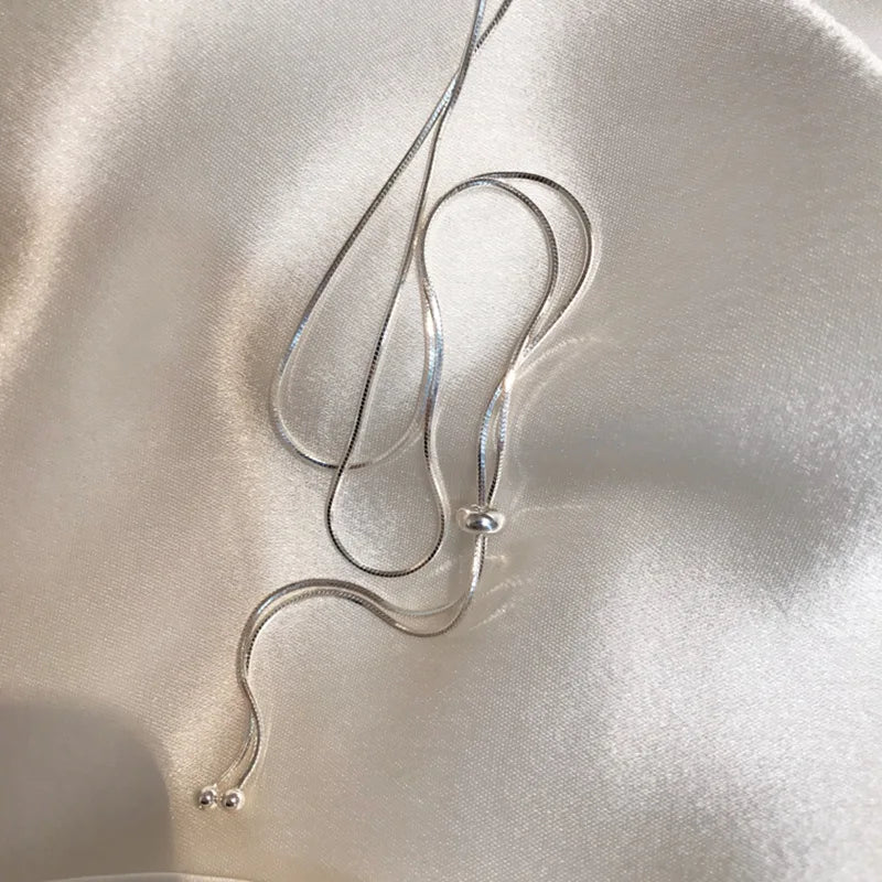 Real 925 Sterling Silver Choker Necklace Box Chain Beads Tassel Necklace For Women Wedding Party Jewelry DA2553