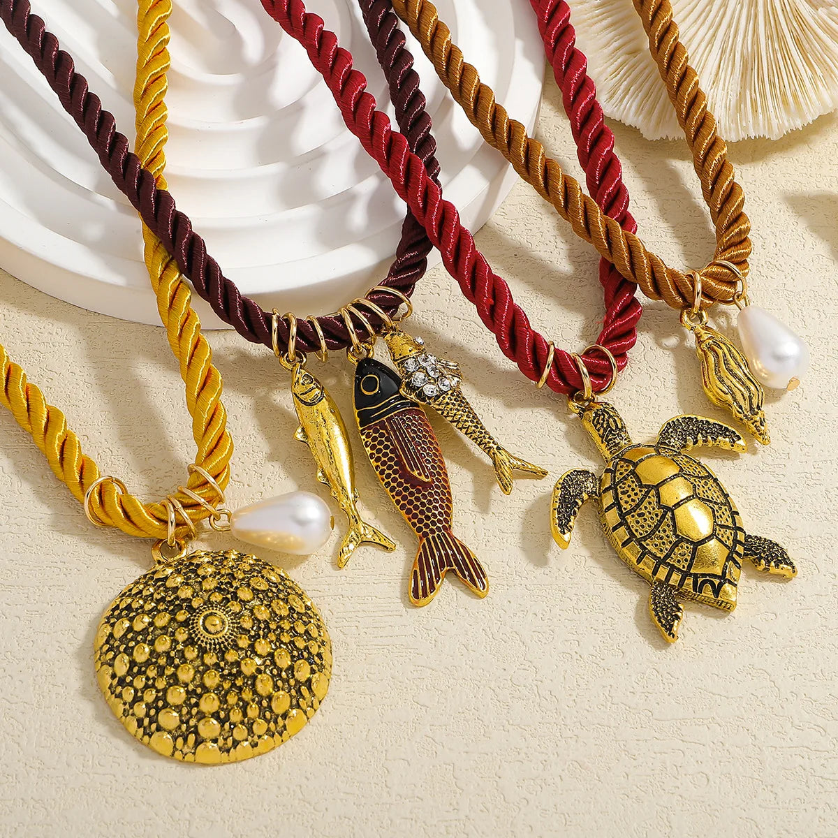 ZAA Summer Holiday Woman New Small Fish Turtle Conch Pendant Necklace Sets