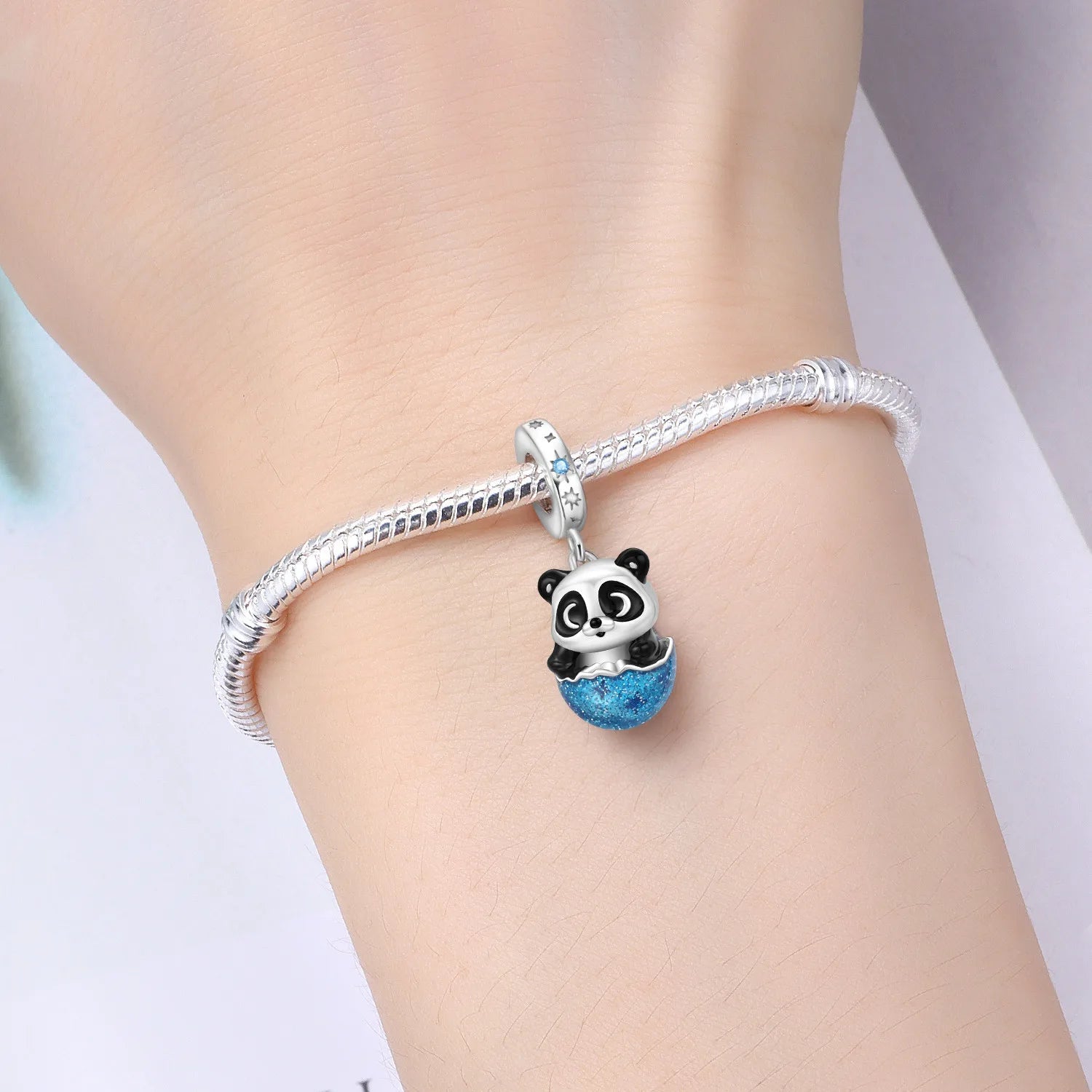 PANPOKI 925 Sterling Silver Eggshell Panda Animal Beads Original Pendants Bracelet Charm Jewelry Party DIY Trendy Gifts