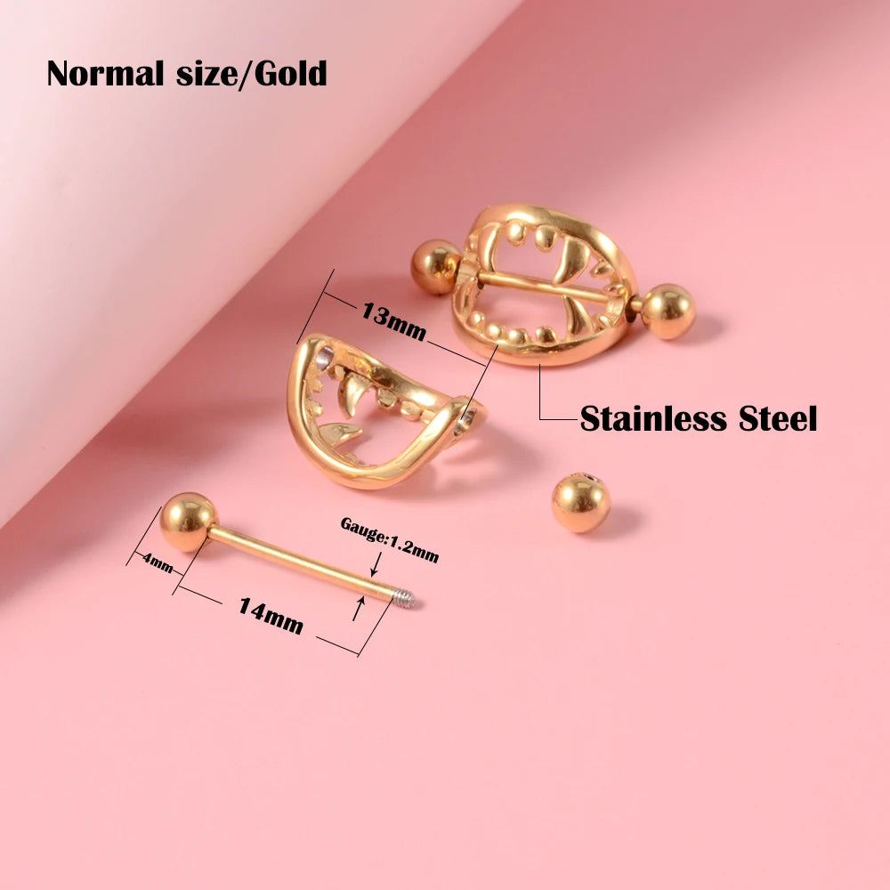 2Pcs 14G Sexy Teeth Nipple Ring Shield Cover Barbell Nipple Piercing Bar for Women Surgical Steel Breast Body Piercing Jewelry