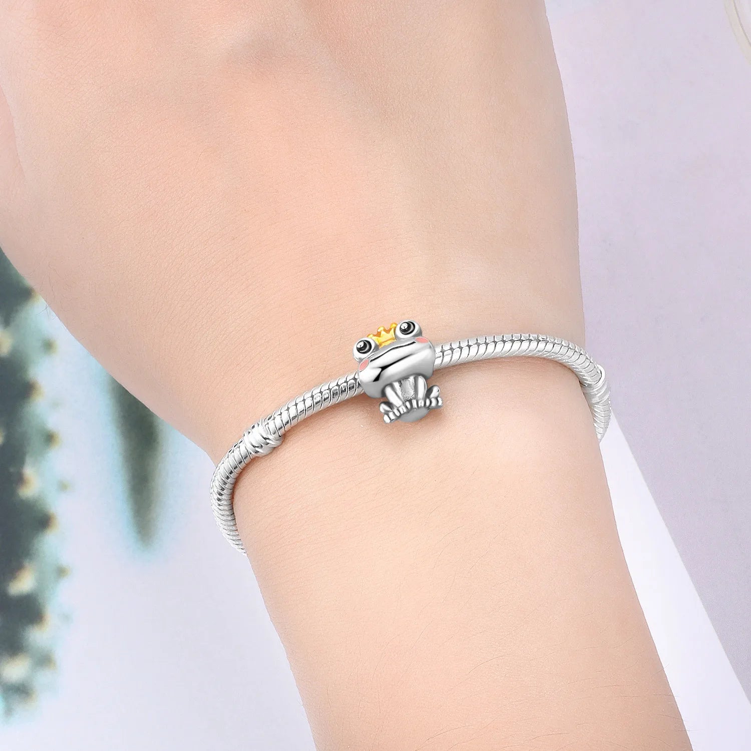 PANPOKI 925 Sterling Silver Cute Crown Frog Animal Charms Beads Fit Bracelets DIY Party Decoration Gifts Jewelry Accessory