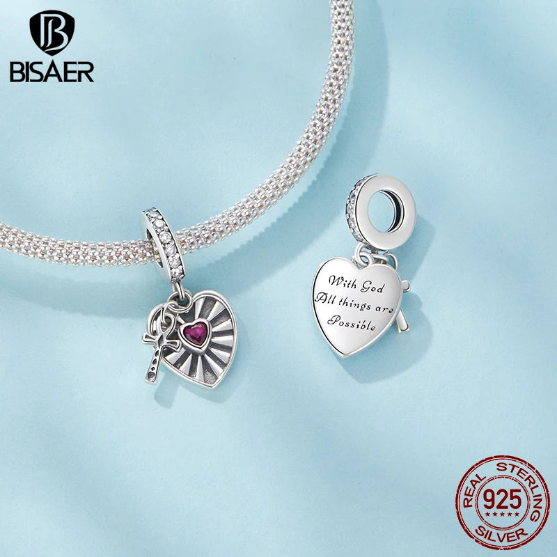 BISAER 925 Argent Sterling Petit Prince &amp; Rose Charm Perle Clochette Princesse Coeur Croix Coquillage Pendentif Fit DIY Bracelet Bijoux