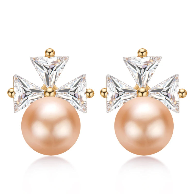 OXTAO Trendy Freshwater Pearl Stud Earrings Daily Wear Jewelry Valentine's Day Girlfriend Birthday Wedding Anniversary Gift