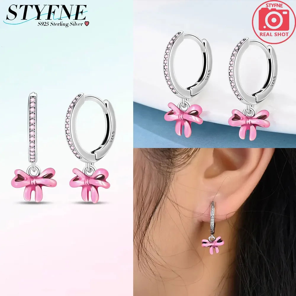 Earrings Woman 925 Silver Cherry Pear Apple Butterfly Sunflower Hoop Earrings for Women Engagement Birthday Fine Jewelry Gift