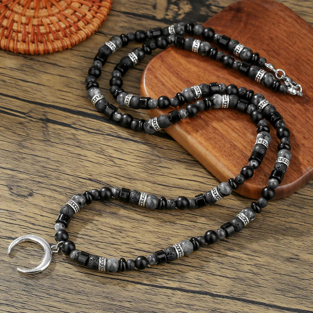 1PC INGX Men's Ethnic Style Africa Stone Necklace for Men Hippie Bohemia Long Beaded Necklace Man Tribal Jewelry Collar Hombre