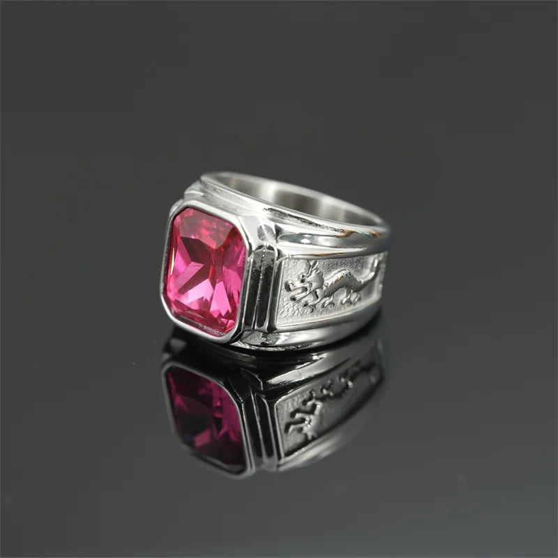 Fashion Zodiac Dragon Ring For Men Jewelry Trendy S925 Ring Male Crystal Suqare Finger Accessories Gift For Boyfriend