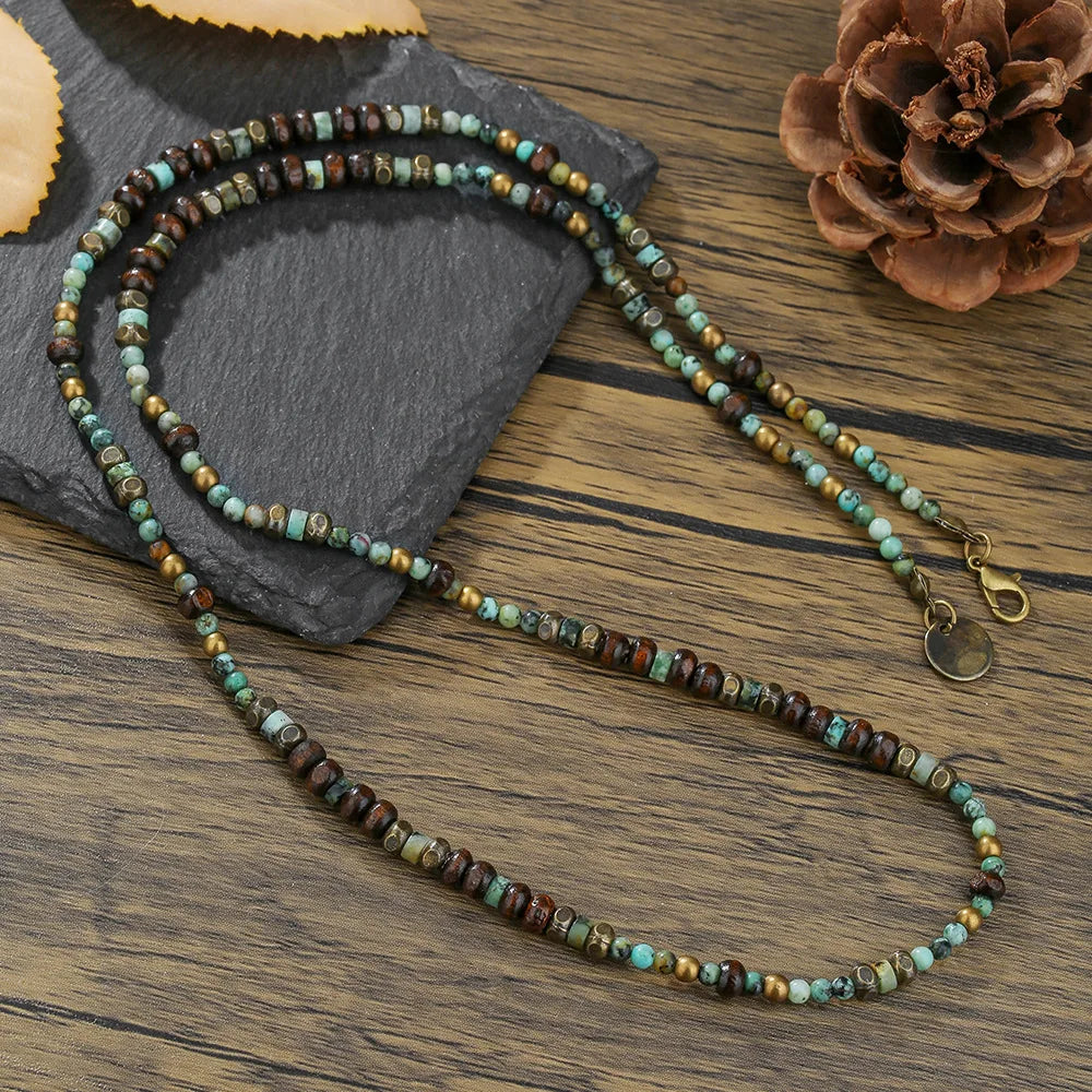 1PC INGX Men's Ethnic Style Africa Stone Necklace for Men Hippie Bohemia Long Beaded Necklace Man Tribal Jewelry Collar Hombre