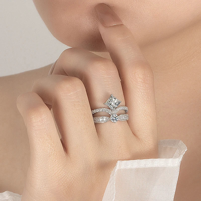 PERFANY 1.3CT Moissanite Ring for Women S925 Pure Silver Crown Double Layer Design Laboratory Diamond Wedding Luxury Jewelry - Madeinsea©
