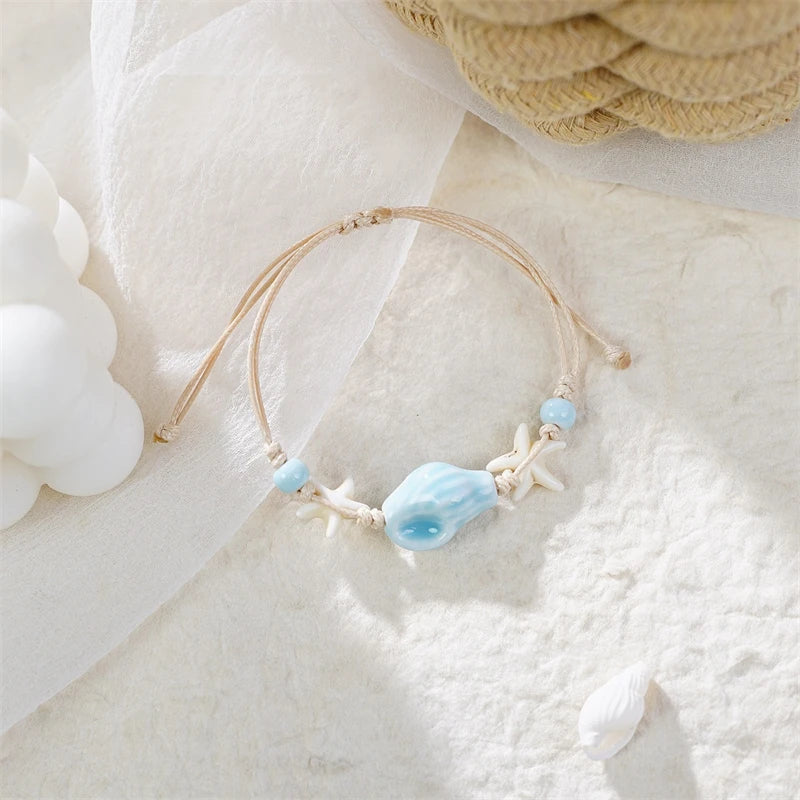 Bohemia Sea Turtle Bracelet For Women Starfish Seahorse Shell Pearl Adjustable Metal Chain Summer Beach Party Vacation Jewelry