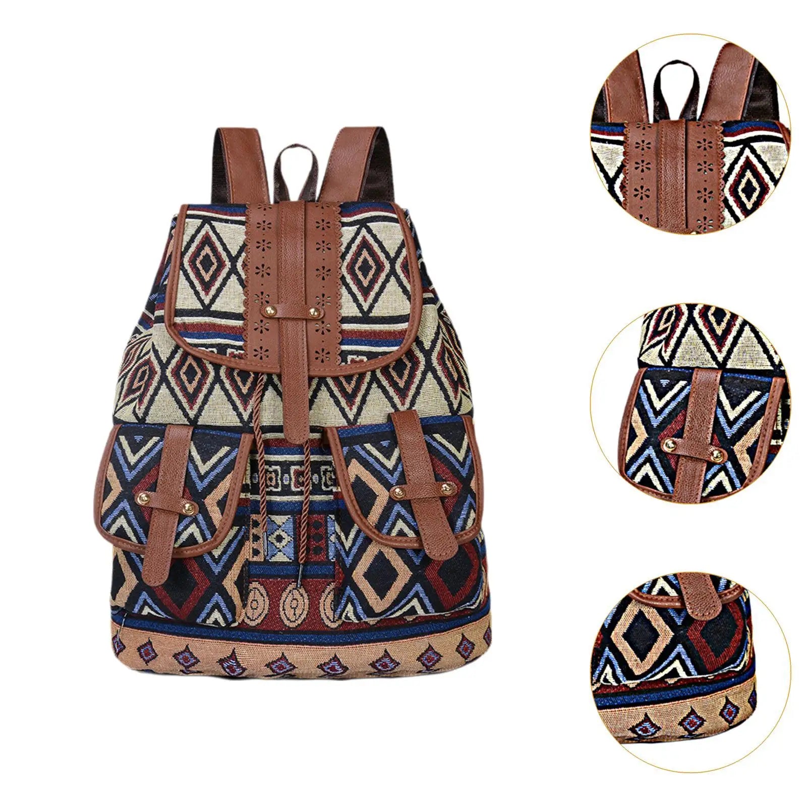 Women Ethnic Pattern Backpack Oxford Cloth Female Casual Fashion Travel Daypack Rucksack for Dating Street Daily Shopping Gift