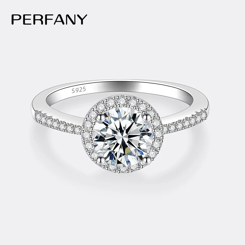 PERFANY Moissanite Ring For Women S925 Pure Silver Plated 18K White Gold Round Diamond Proposal Wedding High-end Jewelry - Madeinsea©