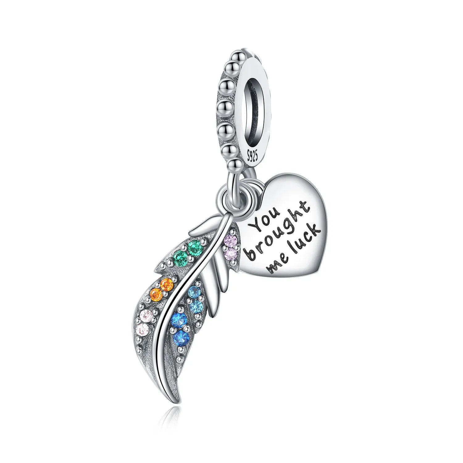 PANPOKI 925 Sterling Silver Sparkling Wings Lucky Symbol Pendants Bracelet Charms Fit Women Jewelry Party Beads DIY Trendy Gift
