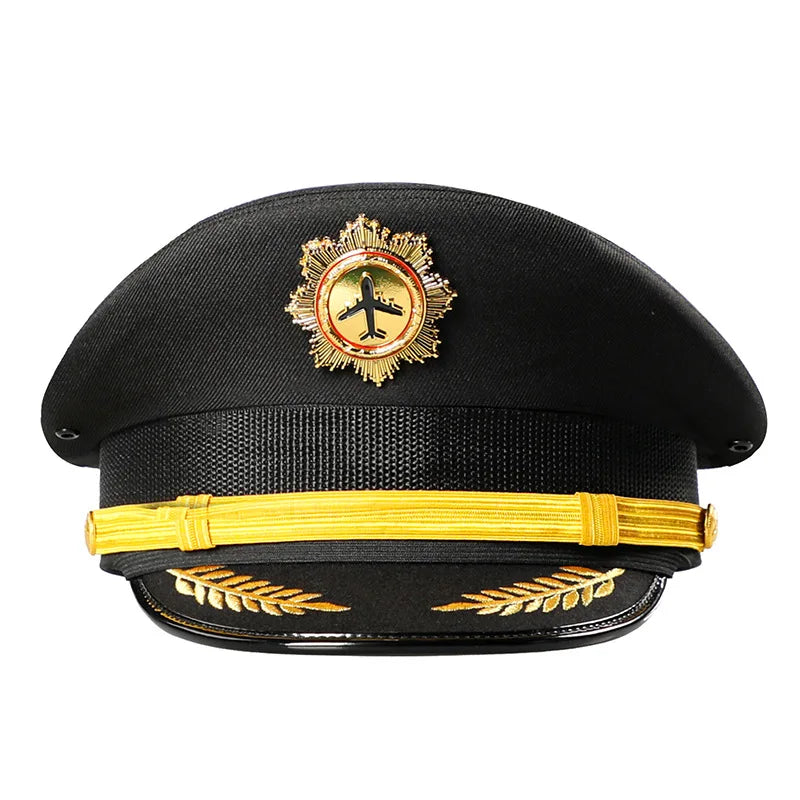 Vintage Officer Peaked Cap Classic Design Adjustable Strap for Aviation Navy Captain Security Railway Personnel Unisex Fits Most