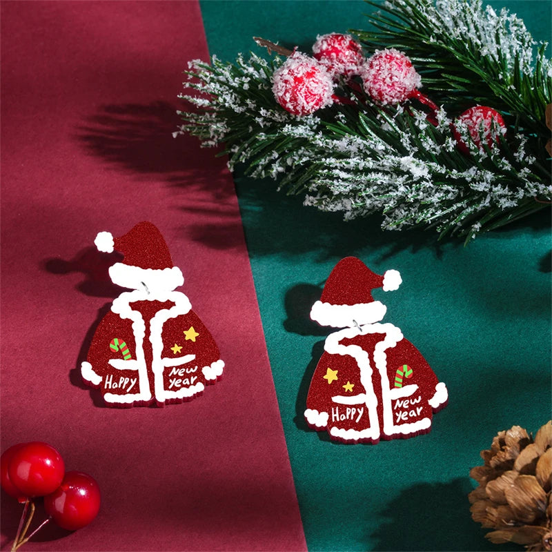 Christmas Gingerbread Man Black Cat Acrylic Dangle Earring for Women Cute Animal Elk Dog Xmas House Pendant Earrings Jewelry