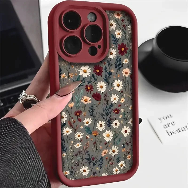 Retro Floral Pattern Silicone Phone Case for iPhone 11 12 13 14 15 16 17 Air Pro Max 16E XR XS X 7 8 Plus SE2 Shockproof Cover