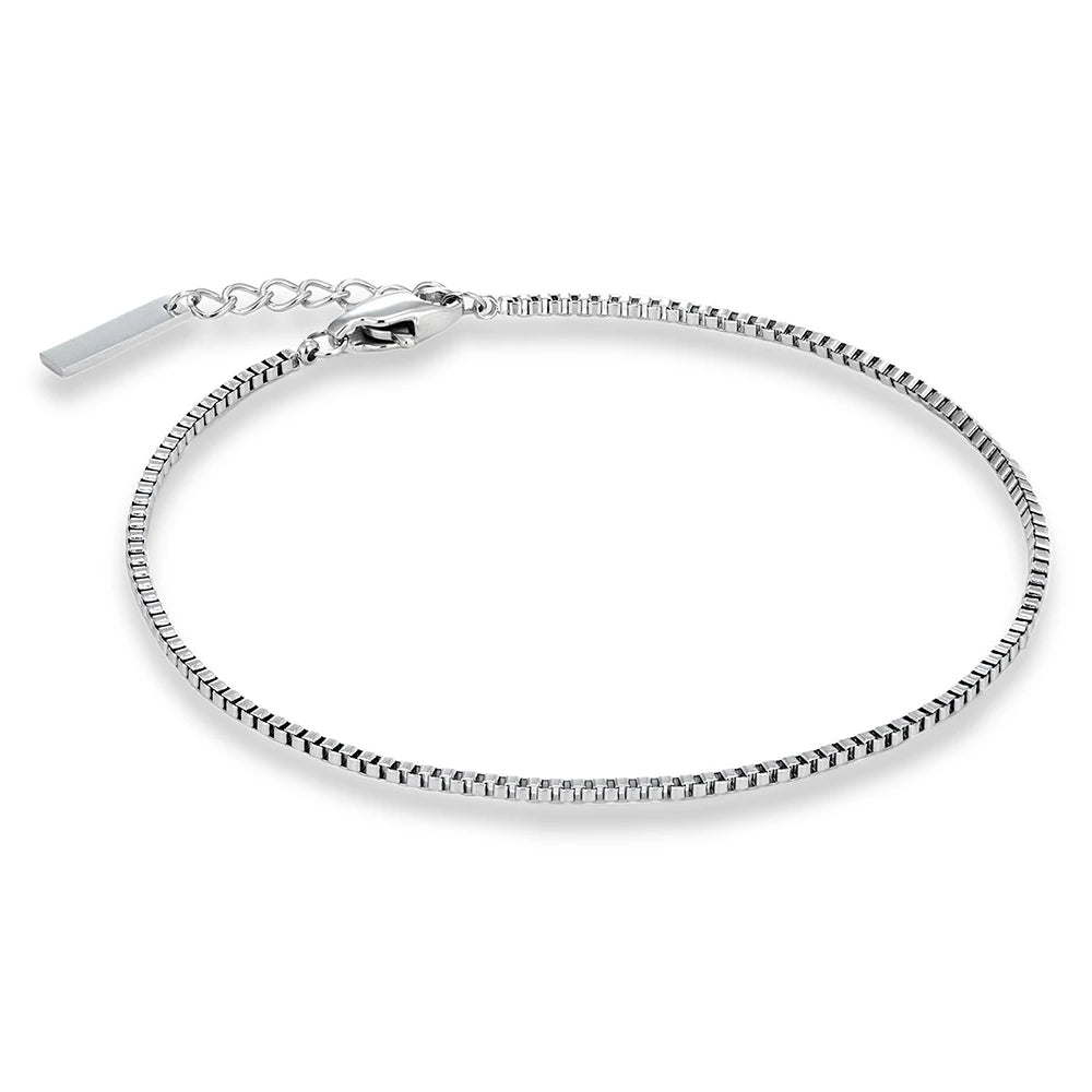 MKENDN 1.5MM Extremely fine Box Chain Bracelet Personalized Creative punk for Men Women Couple Stainless Steel Jewelry Gifts