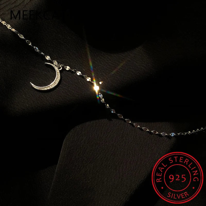 Authentic 925 Sterling Silver Fashion Dazzling CZ Moon Star Bracelet Anklets For Women Fine Silver Jewelry Gift DA623