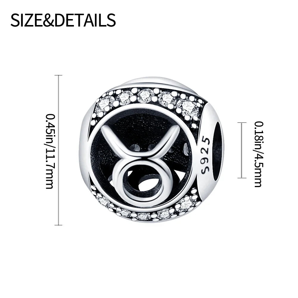 925 Sterling Silver 12 Constellation Beads Charm Fit Original  Bracelet for Women Jewelry Birthday Fashion Gift