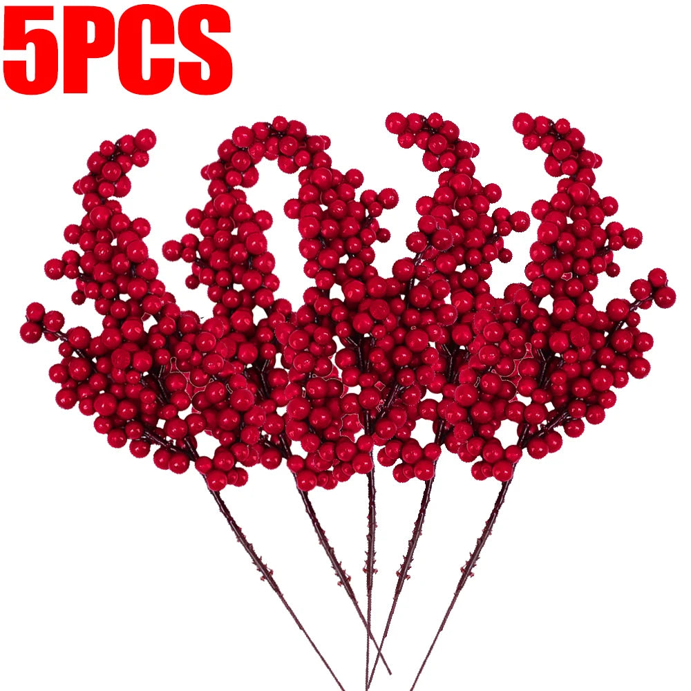 Berry Artificial Flower Fruit Red Berry Simulation Cherry Stamen Berries for Home Christmas Decoration DIY Gift Wreath Wholesale