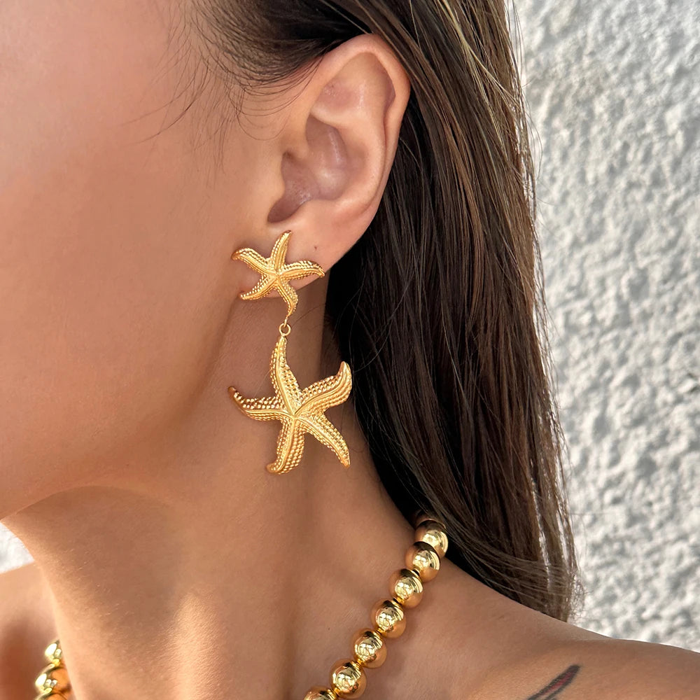 INS Trend 18 Karat vergoldeter Edelstahl Seestern Tropfen baumeln Statement Ohrstecker für Frauen Urlaub Strand Schmuck