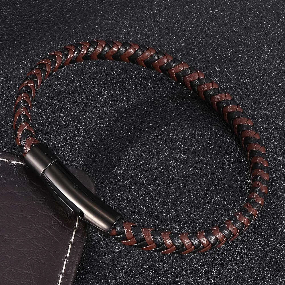 MKENDN Classic Men Women Stainless Steel Bracelet Wine Red Leather Braided Rope Male High Quality Black Button Jewelry Gifts - Madeinsea©