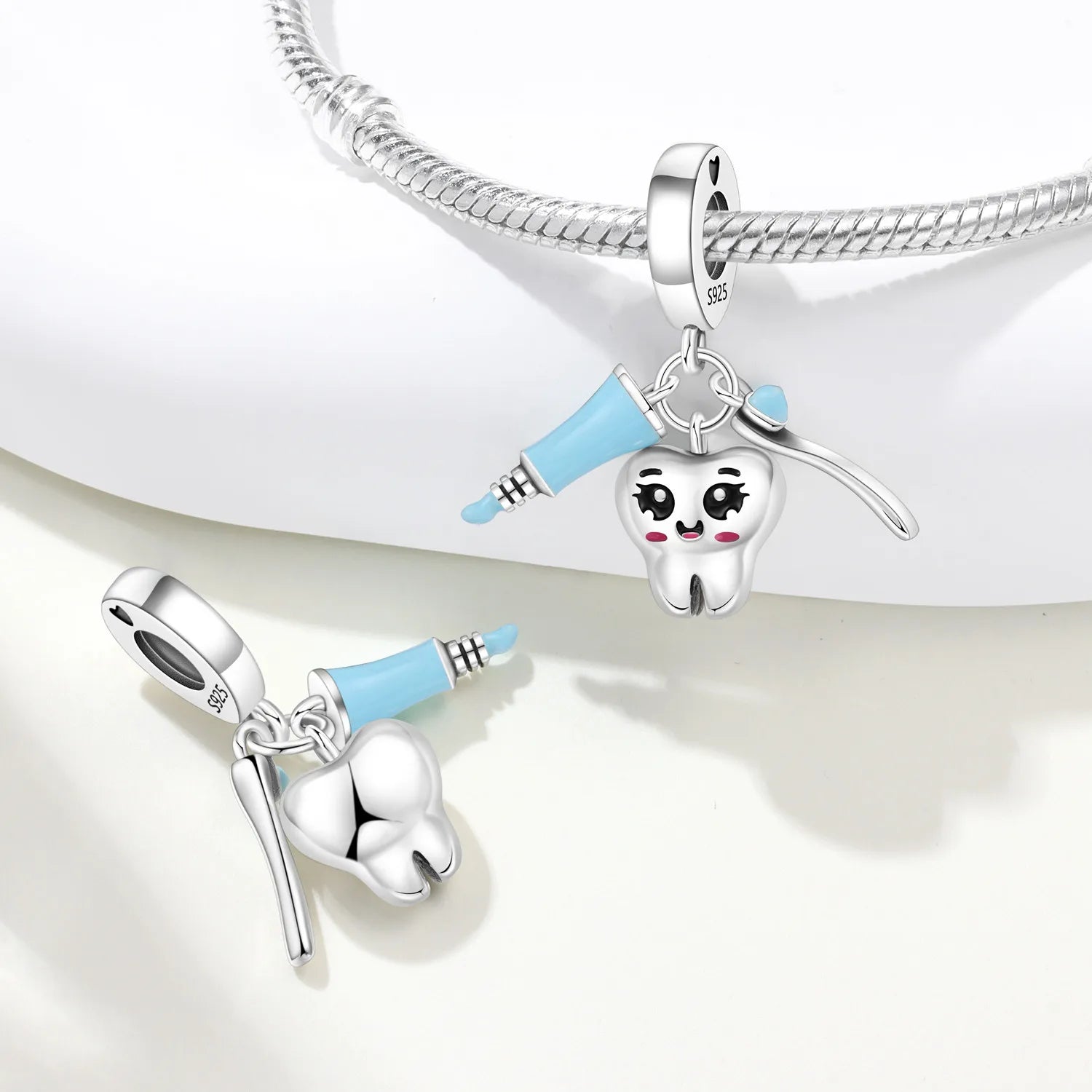 PANPOKI 925 Sterling Silver Dental Health Pendant Charms Beads Fit Bracelets DIY Party Trendy Gifts Jewelry Accessory